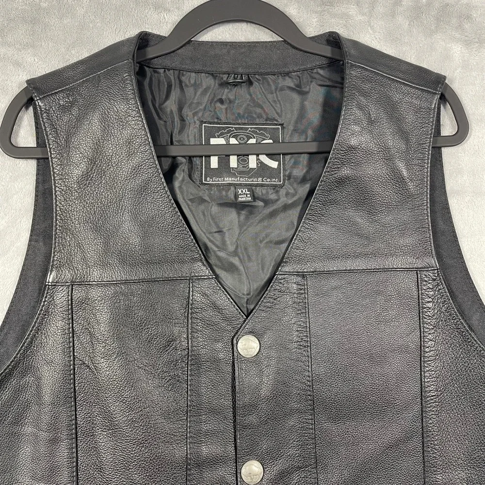 FMC by First Manufacturing Co Inc Mens Black Leather Vest Motorcycle Biker XXL‎